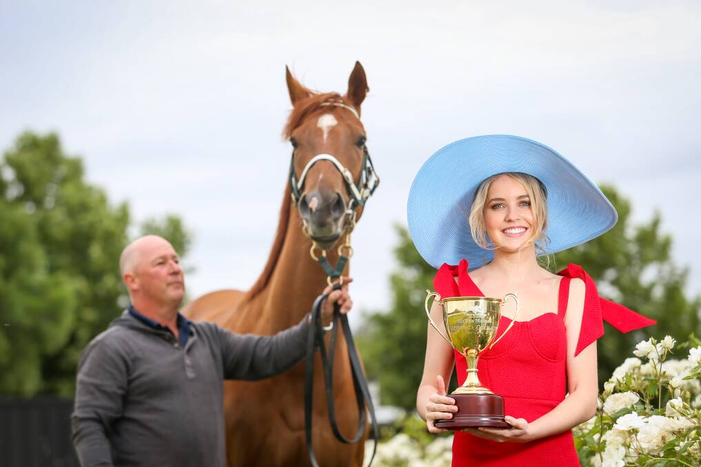 RACING: Model Isobel Stocks is prepping for today's Wodonga Gold Cup along with trainer David O'Prey with Circulate. Picture: JAMES WILTSHIRE