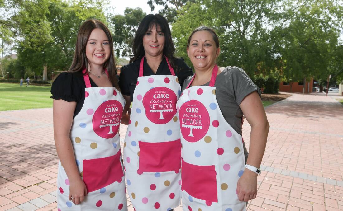 BAKE SALE: Albury bakers Tahlia Bartlett, Nerida Williams and Hannah Partl are part of the team raising money for bushfire relief later this month. Picture: TARA TREWHELLA