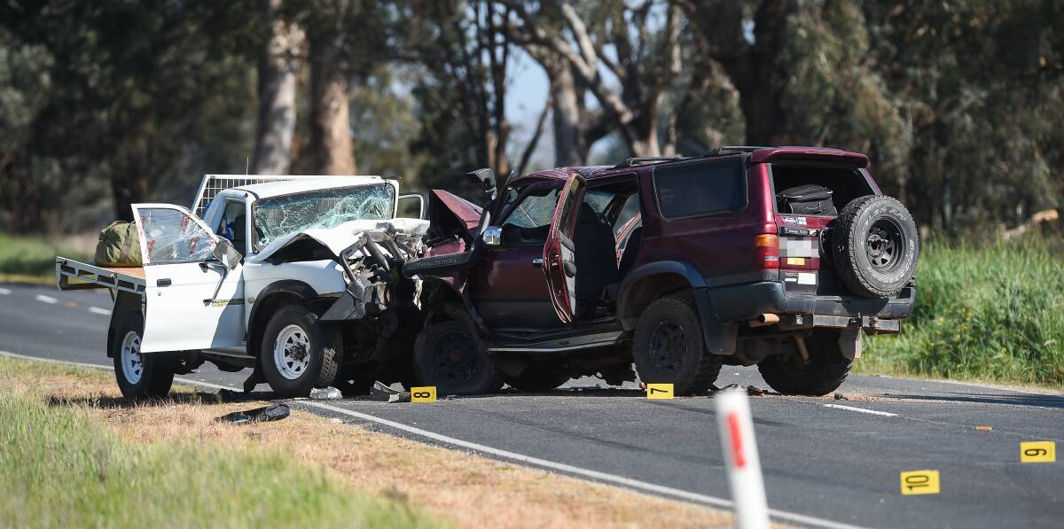 CRASH: The two vehicles collided at 6.30am on Saturday morning on the Murray Valley Highway at Barnawartha. Picture: MARK JESSER