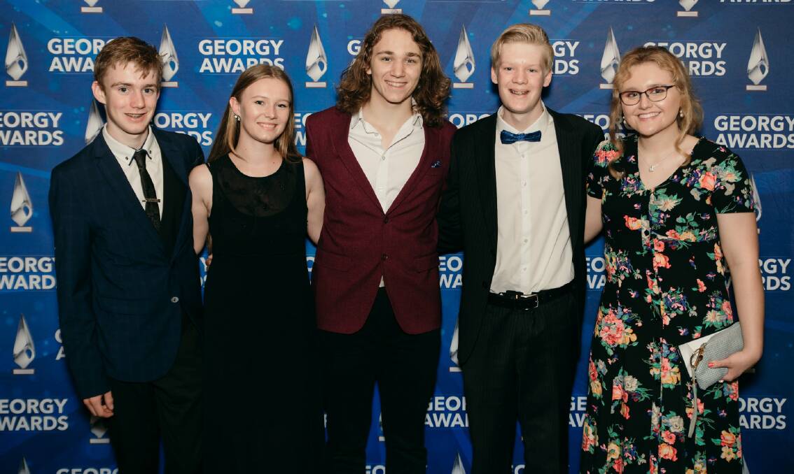DRESSED UP: Tom Summerfield, Hattie Evans, Ethan Goodacre, Josh Beckett and Elloise O'Connell attended the Georgy Awards on Saturday night. 
