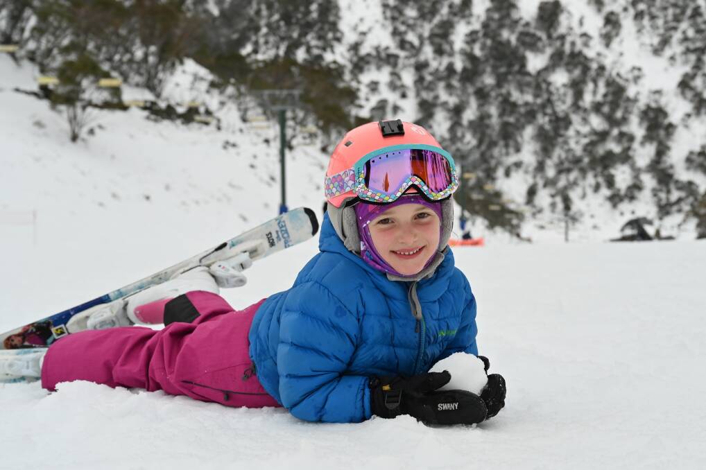 PERFECT CONDITIONS: Maddi Jolowicz, 5, enjoys the snow at Hotham over the opening snow weekend. Picture: CHRIS HOCKING.