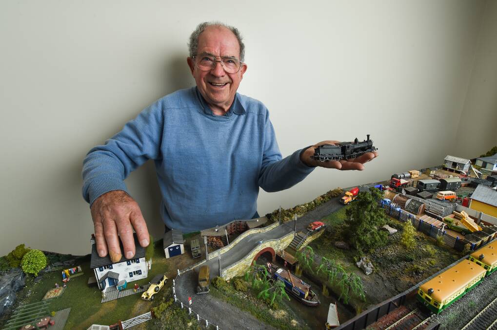 ALL SMILES: Albury's Peter Prewett, 81, will show his model train layout called Thames Valleyat the weekend's Murray Railway Modellers Show. Picture: MARK JESSER