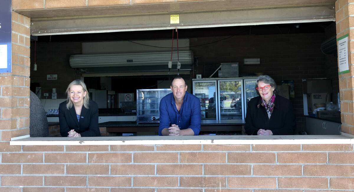 UPGRADES: Farrer MP Sussan Ley, Holbrook Sporting Complex chair Russell Parker and Greater Hume mayor Heather Wilton in the old canteen.
