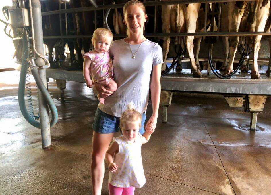 FAMILY: Laura Sutherland, pictured with daughters Eleanor and Rosie on the family dairy farm at Tallandoon, believes the leadership program will help her grow the local dairy industry.