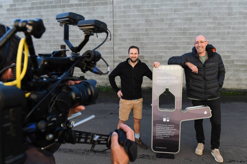 BEHIND THE SCENES: MeetPAT directors Nick Robinson and Nick Roseby being filmed for Channel 10's Australia by Design: Innovation show. Picture: MARK JESSER