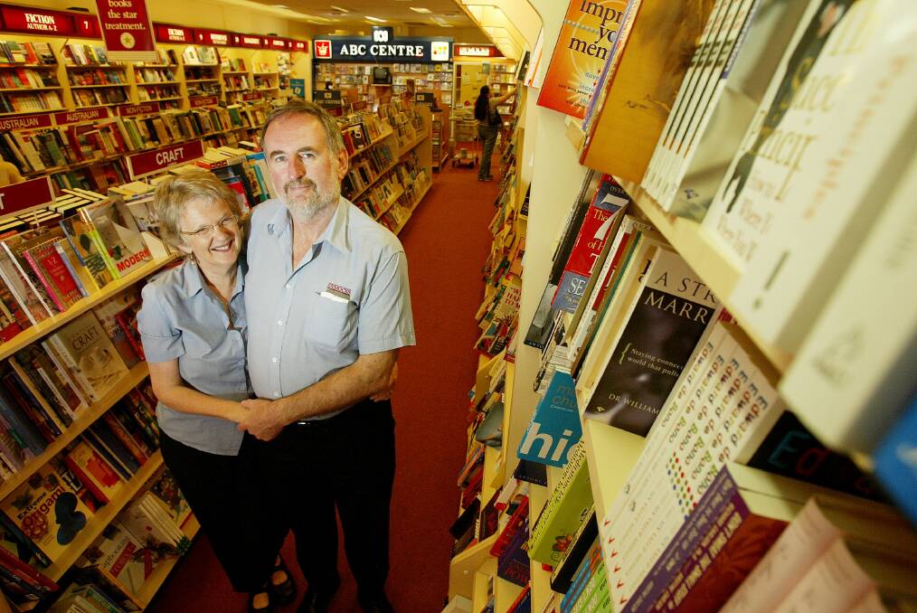 FLASH BACK: Judith Doughty and David Lewis when they took over Dymocks 15 years ago. They are retiring on Friday. 