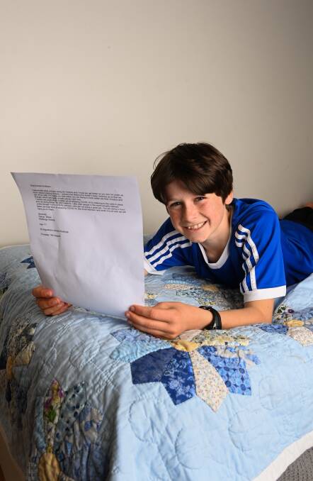 LETTER: Wodonga student Pascal Moran, 11, wrote the letter to Victorian Premier Daniel Andrews as part of a home-schooling project to write to an important person. Picture: MARK JESSER