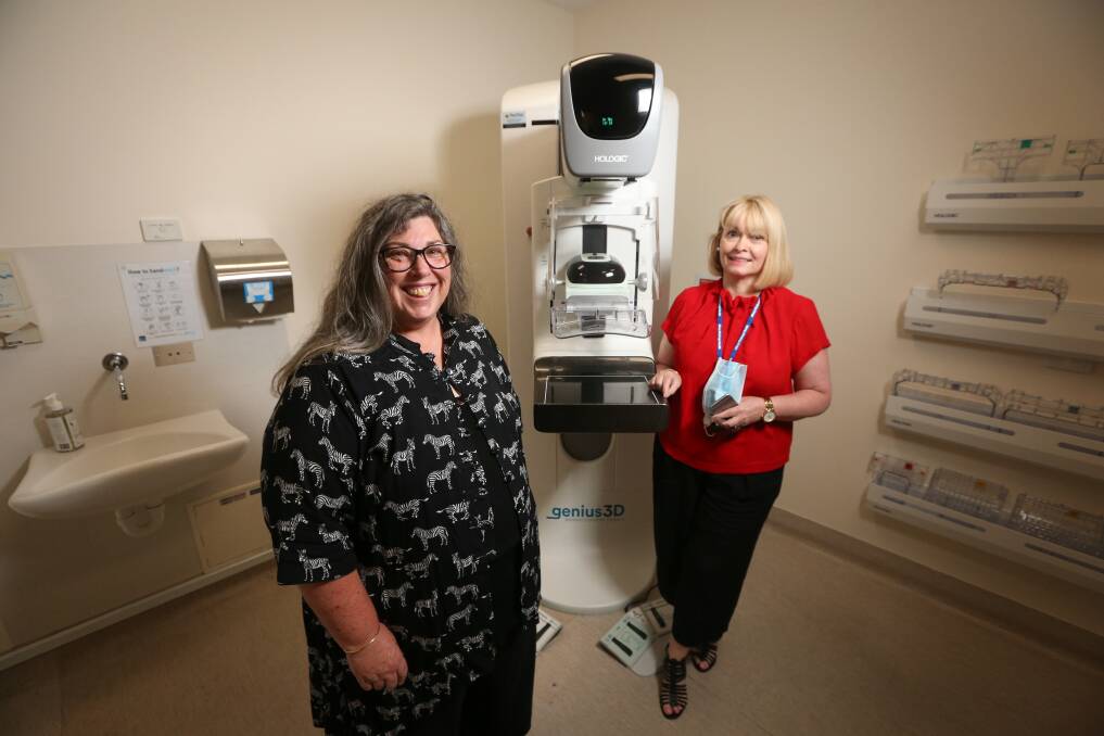 EARLIER DIAGNOSIS: Patient Cheryl Pollard and AWH medical imaging manager Natalie McIntosh welcome the $300,000 state government grant for the new mammogram machine in Wodonga. Picture: JAMES WILTSHIRE