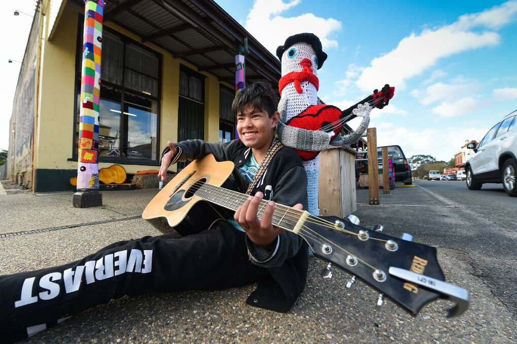 BUSKING: Jeremy Milligan, 11, performs during the Chiltern Jam Sessions. Pictures: MARK JESSER