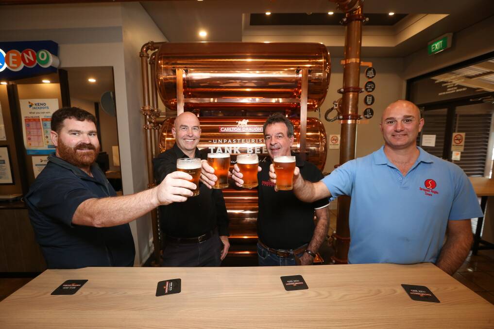 IN IT TOGETHER: Albury publicans Brendan Tracey (Soden's Hotel), Brendon Cooper (Brady's Railway Hotel), Phil Nicholson (The Newmarket Hotel) and Darren Spinelli (Springdale Heights Tavern). Picture: JAMES WILTSHIRE
