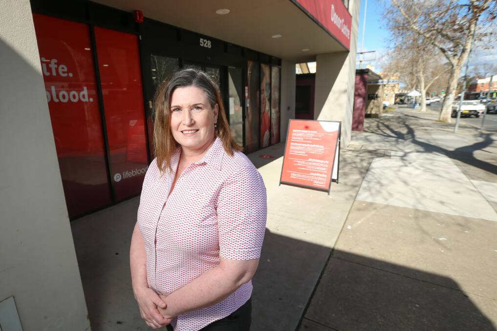 NO MORE WAITING PERIOD: Lifeblood Albury spokesperson Cathy Chapman is encouraging Border locals who have recently got a tattoo to donate plasma. Picture: JAMES WILTSHIRE