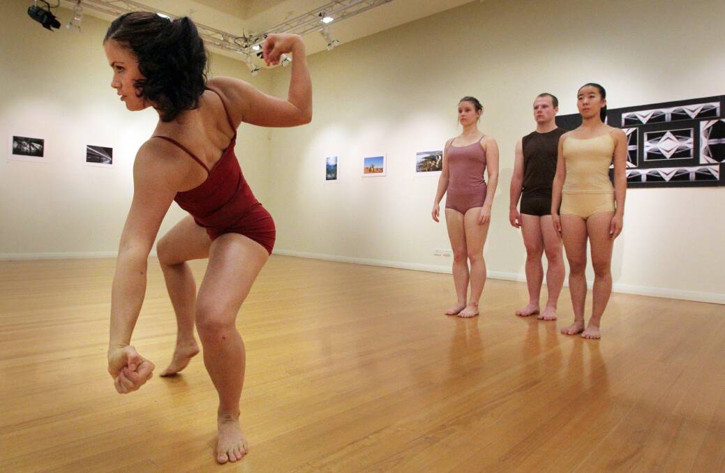 REHEARSALS: Jana (front) at aged 23 rehearsing for a performance at Arts Space Wodonga in 2011.