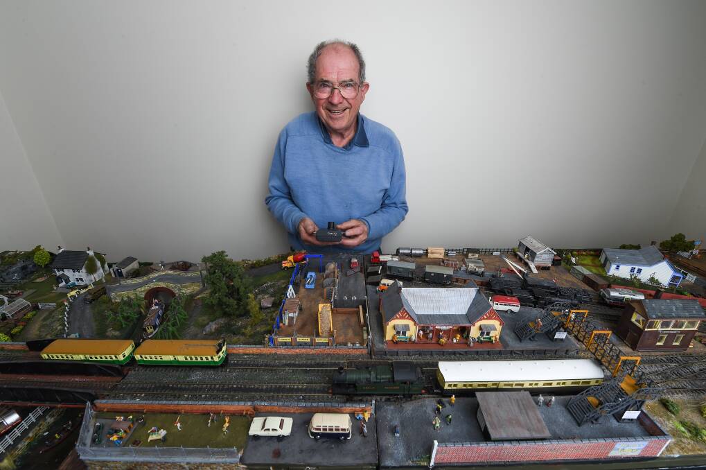 ALL SMILES: Albury's Peter Prewett, 81, will show his model train layout called Thames Valleyat the weekend's Murray Railway Modellers Show. Picture: MARK JESSER