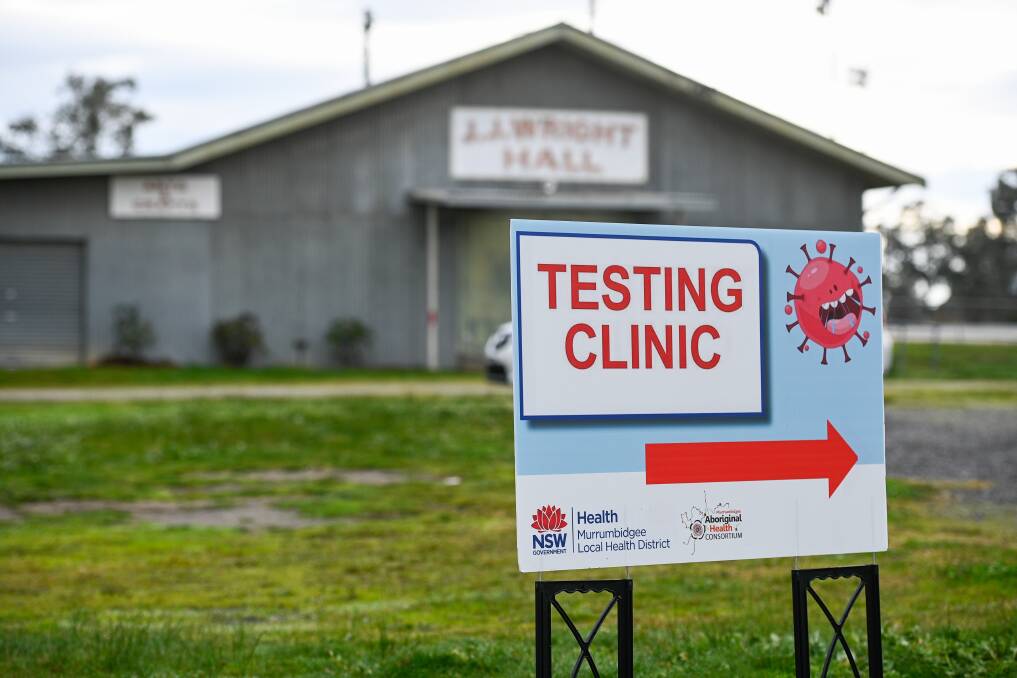THIS WAY: The testing clinic opened at 9am on Saturday at the Albury showgrounds after moving from the Mirambeena Community Centre. Picture: MARK JESSER