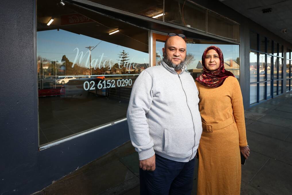NEW OWNERS: Faizal Ghanee and wife Mosabbiha are hoping to open the new Mates Cafe this weekend in the old Harry's Fish Shop in North Albury. Picture: JAMES WILTSHIRE