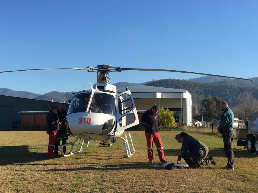 DEER CULL: Parks Victoria team during the aerial deer cull near Mount Bogong in May. 