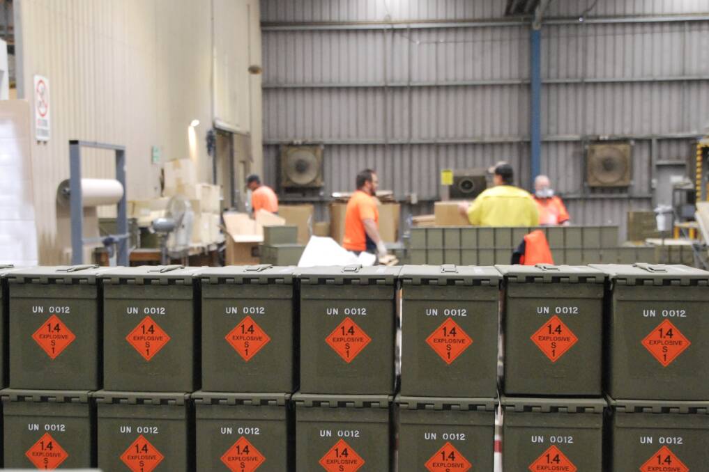 Ammunition boxes in Pentarch Industrials Wangaratta factory.