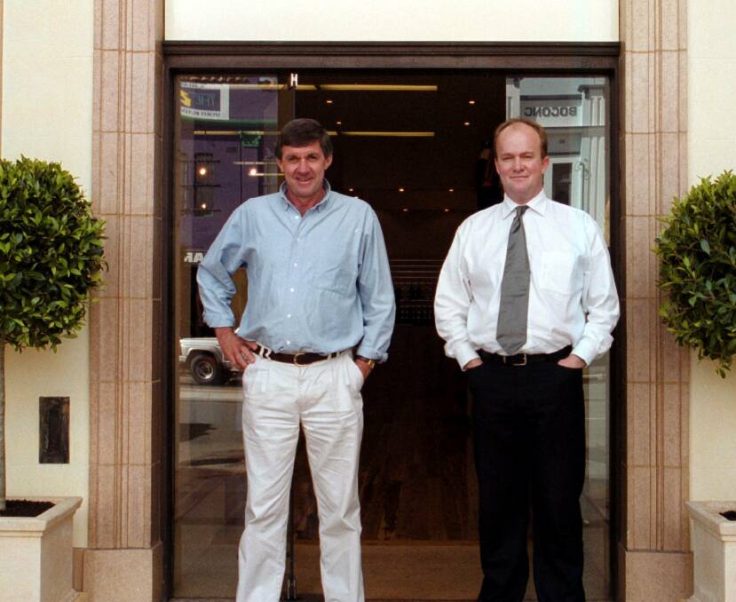 AT THE BEGINNING: Max Sheppard and Andrew Foard at the opening of Foard at Albury, now Sheppards of Albury, in 1999.