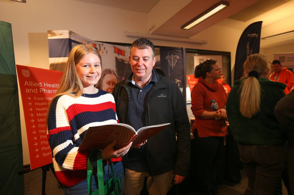 OPEN DAY: Potential student Abbey Travers and father Paul at CSU. Pictures: JAMES WILTSHIRE