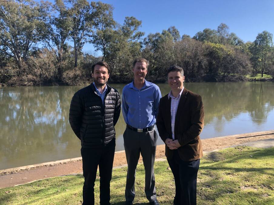 COLLABORATION: Destination Riverina Murray general manager Richie Robinson, Murray Regional Tourism chief executive Mark Francis and Member for Albury Justin Clancy. 