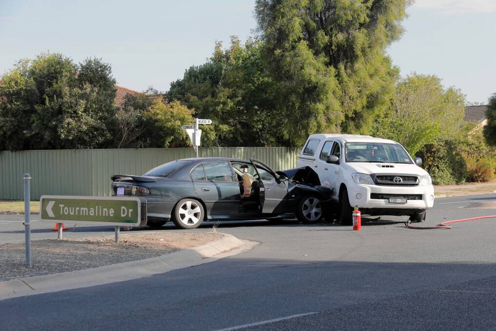 The scene of the crash at the corner of Melrose and Tourmaline drives in Wodonga yesterday. Picture: Tara Goonan