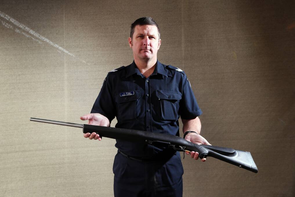 Sen-Constable Jamie Flegg says police are targeting stolen or illegally possessed guns. Picture: JOHN RUSSELL