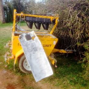 The dumped and vandalised mobile traffic light which was found in bushs near Lake Mulwala at Yarrawonga.