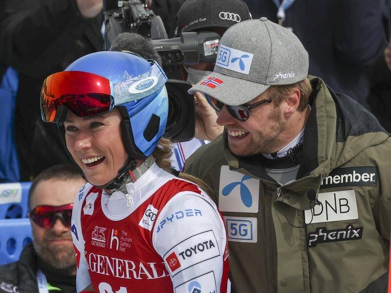 Mikaela Shiffrin celebrates her World Cup glory with Norwegian boyfriend Aleksander Aamodt Kilde.