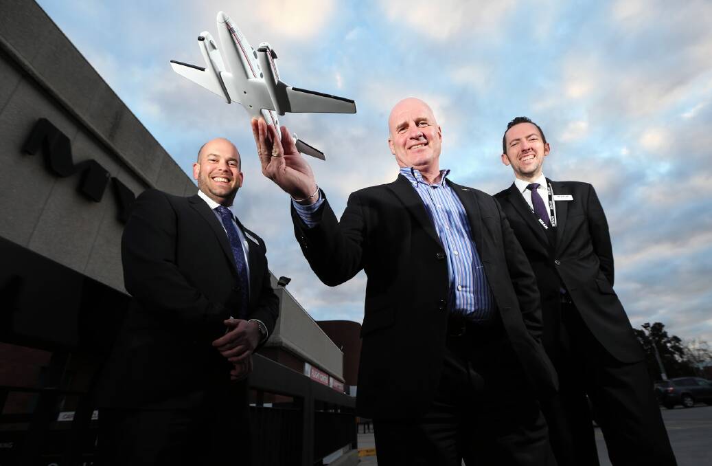 Flying Doctor Service Victorian chief Scott Chapman, centre, with Myer managers Paul Guilmartin and Alvar Poulton, says there’s a growing need for the services the Royal Flying Doctor Service provides for Border residents. Picture: JOHN RUSSELL