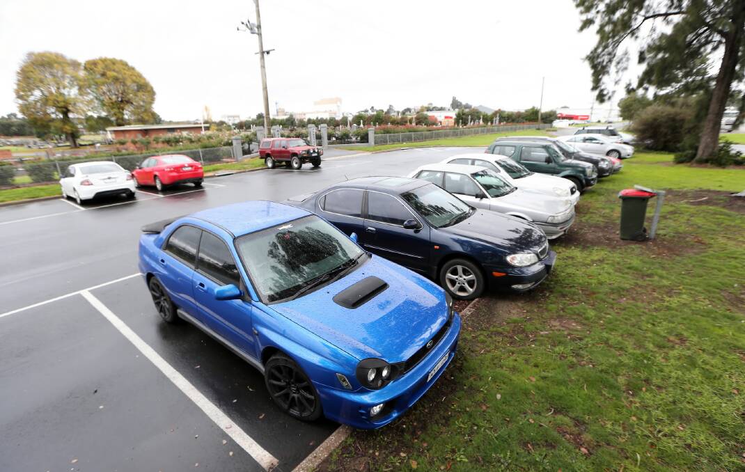 Cars parked outside the Wodonga Cemetery amid concerns from mourners and Wodonga Cemetery Trust that they prevent people using the spaces during a funeral. Picture: JOHN RUSSELL