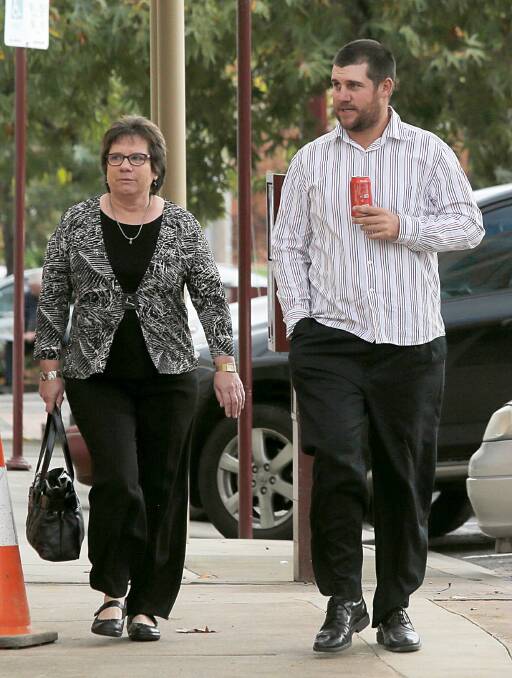Corowa’s Anne Bilney and her son, Joel, arriving at Wangaratta court yesterday. Picture: TARA GOONAN