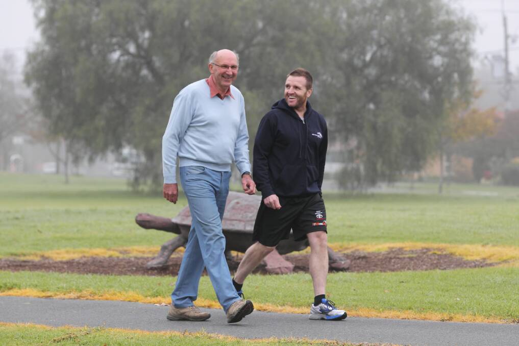 John Ambrose and Jay Allen ahead of a 900-kilometre fund-raising walk. Picture: DAVID THORPE