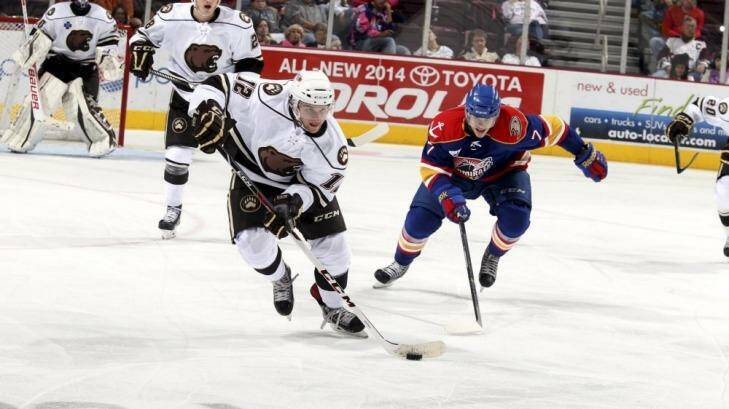 Nathan Walker on the attack for the Hershey Bears. He has been selected by Washington in the NHL draft. Photo: Bill Duh & Nancy Attrill, JustSports Photography.