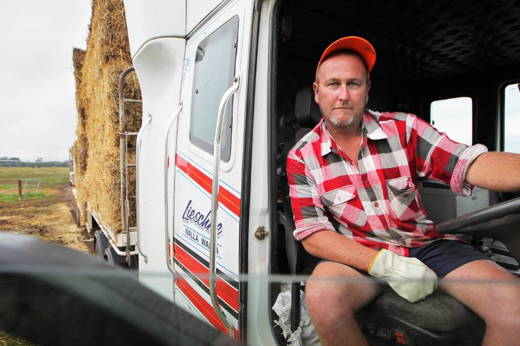 Walbundrie truck driver Brett Lieschke is ready to drive to Bourke with a truck full of hay for drought-affected farmers. He is one of several truck drivers making the trip. Picture: DYLAN ROBINSON