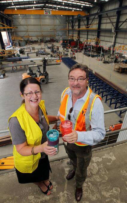 McFab’s Michelle Clarke and WorkCover’s Stephen Jones cool it yesterday. Picture: DAVID THORPE