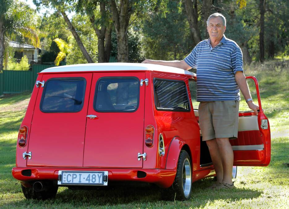 What’s tiny, shiny and a red-and-white winner? Ron Franks’ immaculate Morris Mini van, that’s what. Picture: TARA GOONAN