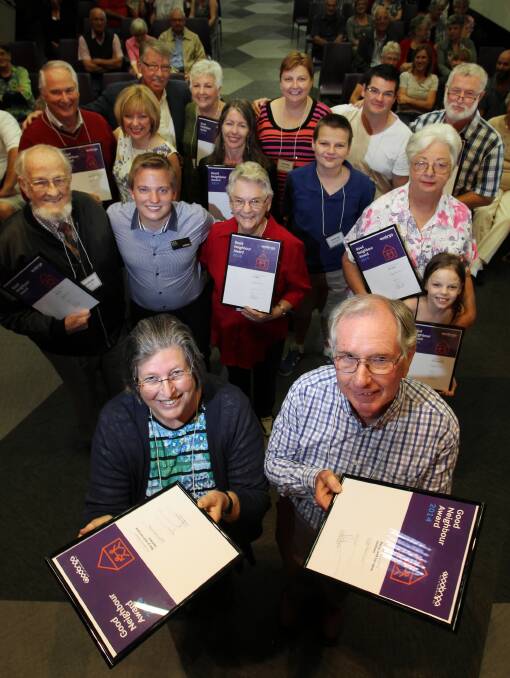 LEFT: Lorraine and Barry Jackson show off their Good Neighbour Award with Cr Eric Kerr and the rest of the nominees. Picture: KYLIE ESLER