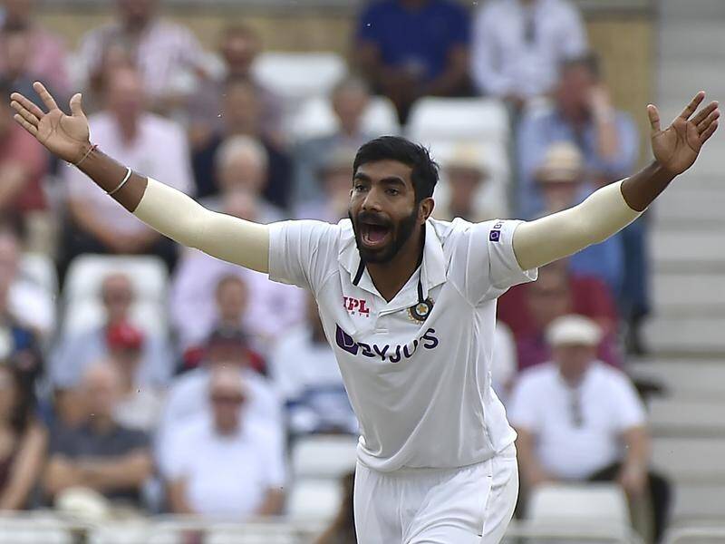 India's Jasprit Bumrah celebrates Rory Burns' dismissal on day one of the first Test versus England.