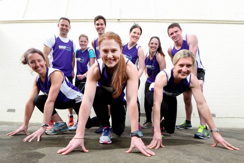 The team at Wodonga’s Healthfocus Physiotherapy — Louise Humphrey, Michael Bowler, Ashlee Boyd, Ben Bond, Michelle Van Kesteren, Hayley Roebuck, Annie Gould, Nathan Sceriha and Simone Bowler — are inspiring businesses ahead of next month’s Fed Hill Challenge. Picture: JOHN RUSSELL
