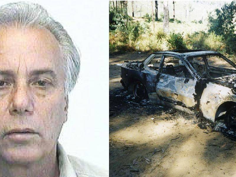 Missing Melbourne man Nick Falos and his burned out 1985 Porche coupe.