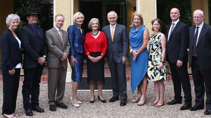 The Turnbulls with Australian of the Year finalists on Monday. Photo: Andrew Meares