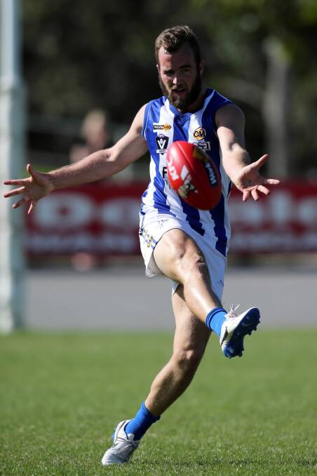 Corowa-Rutherglen recruit James Brain racks up another touch in the Roos’ victory against Wangaratta on Saturday. 