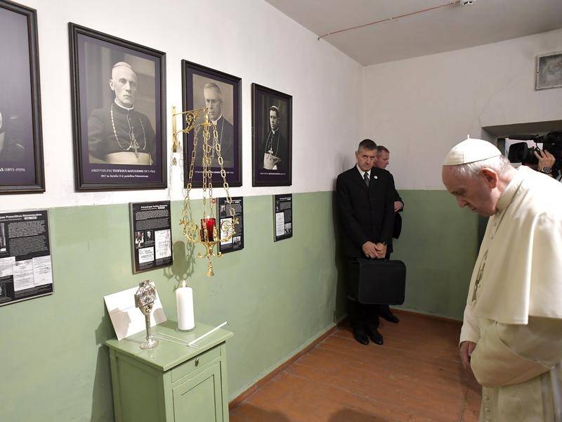 Pope Francis has prayed for the victims of the Nazis and Soviets at two memorials in Lithuania.