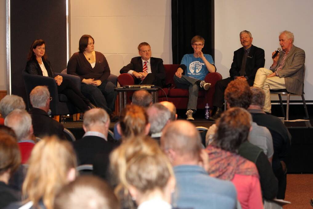 The guest panel at the climate change community forum at Albury Entertainment Centre.
