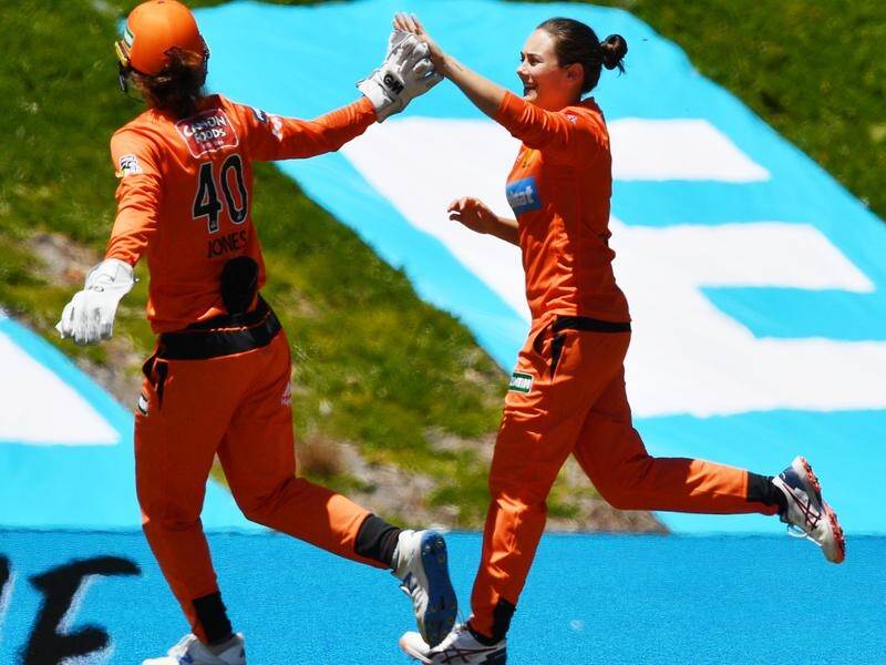 Perth Scorchers' Heather Graham celebrates one of her three wickets against Sydney Thunder.