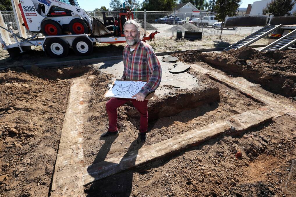 Biosis archaeologist Gary Vines uncovered the old Wodonga police station that used to be on High Street, bordered by Bond Street. Picture: MATTHEW SMITHWICK