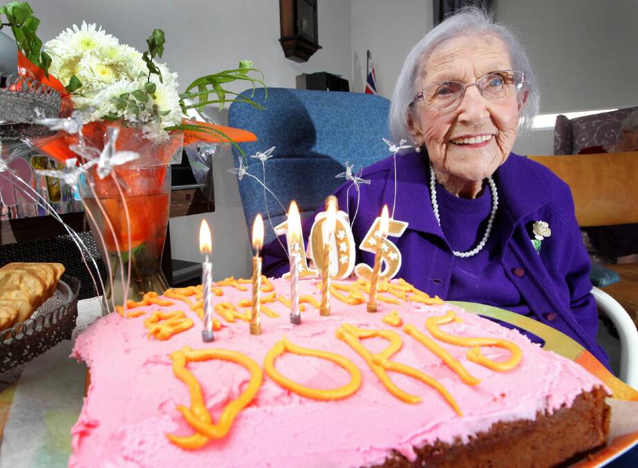 Albury’s Doris Macken celebrated her 105th birthday with a party yesterday at her nursing home. Picture: DAVID THORPE