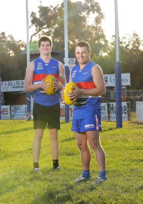 Recruit Nick Nott, who is set to play his first game against Holbrook this weekend, with Bulldogs captain Brett Wightman who notches his 100-match milestone.