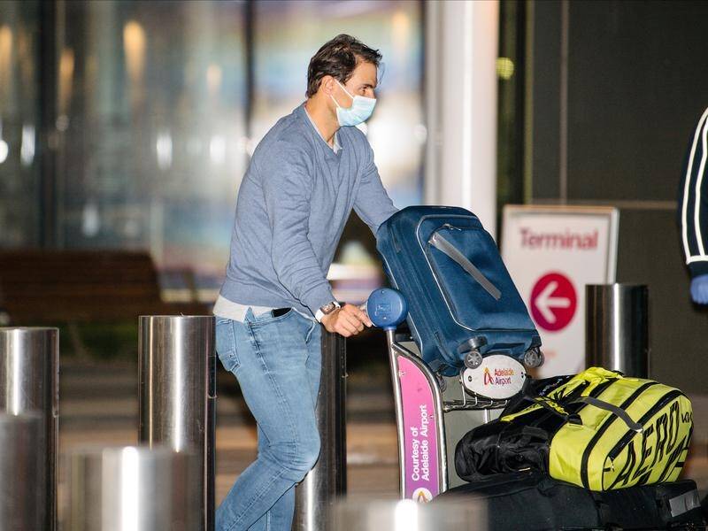 Rafael Nadal is among a host of tennis stars in hotel quarantine after arriving in Adelaide.