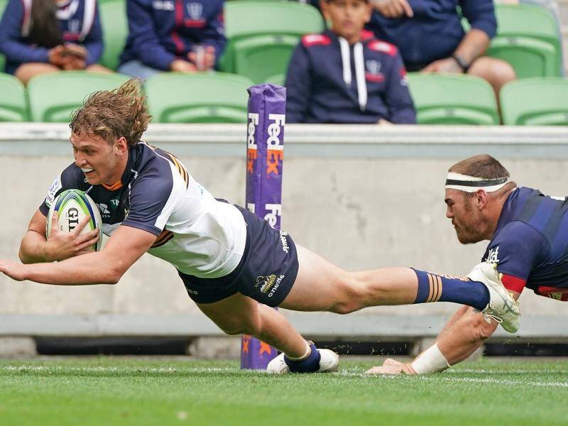 Bayley Kuenzle scored two tries for the Brumbies in their Super Rugby win over the Melbourne Rebels.
